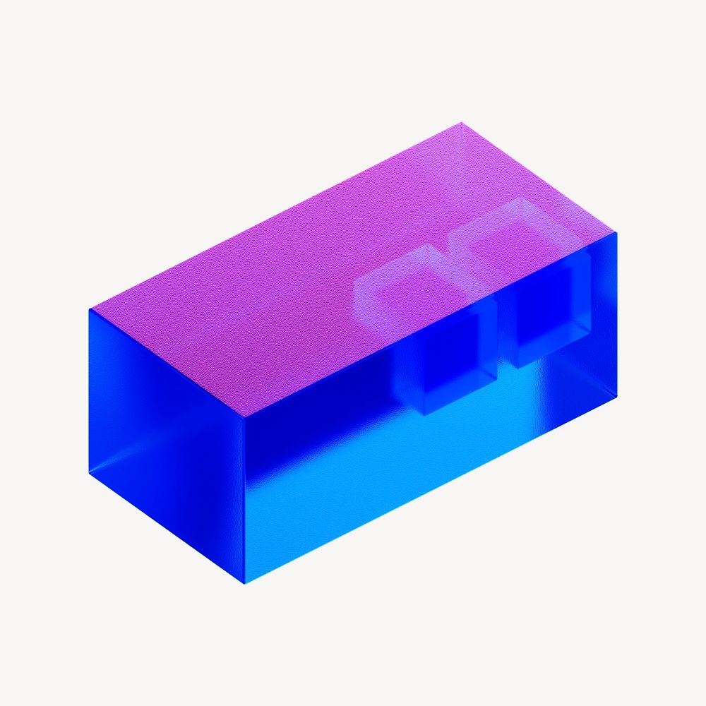 3D blue rectangular prism, geometric shape psd