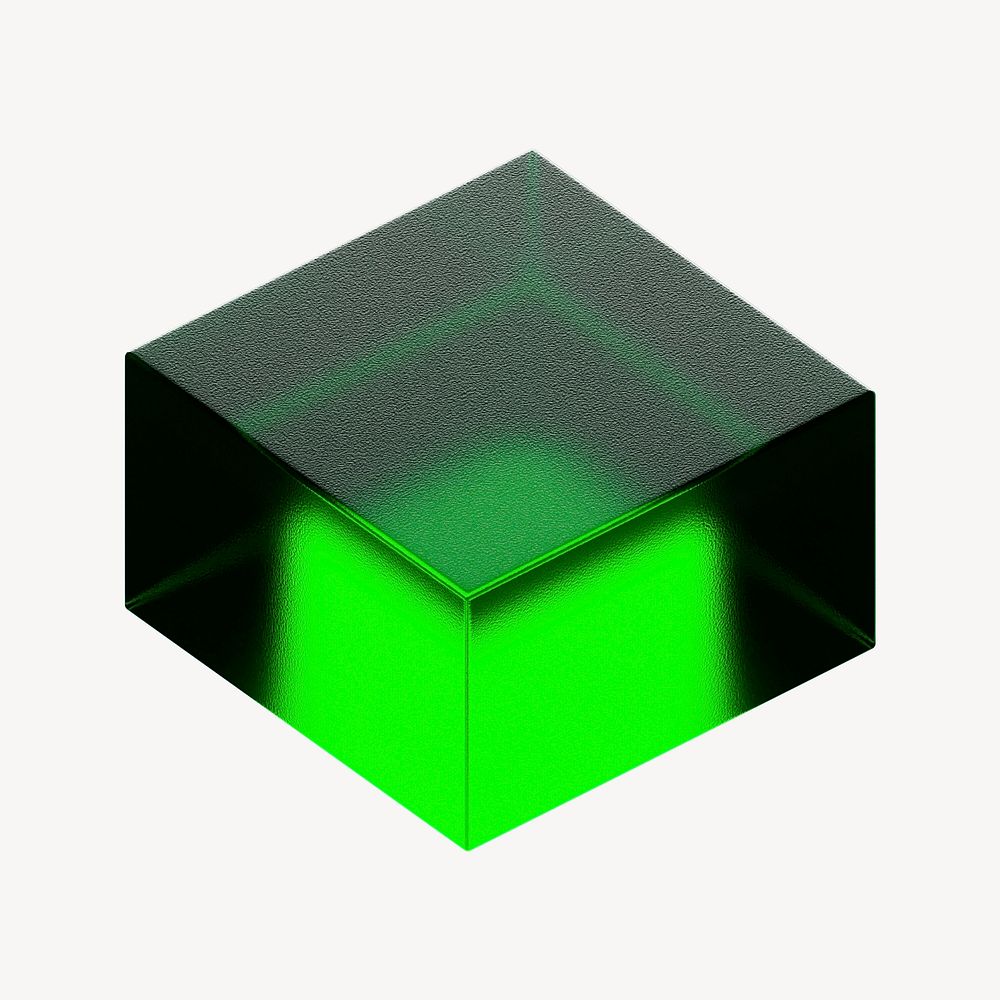 3D green cuboid, geometric shape psd