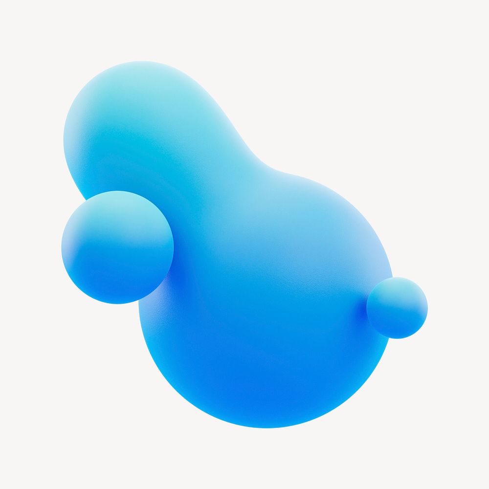 3D blue liquid fluid, abstract shape psd