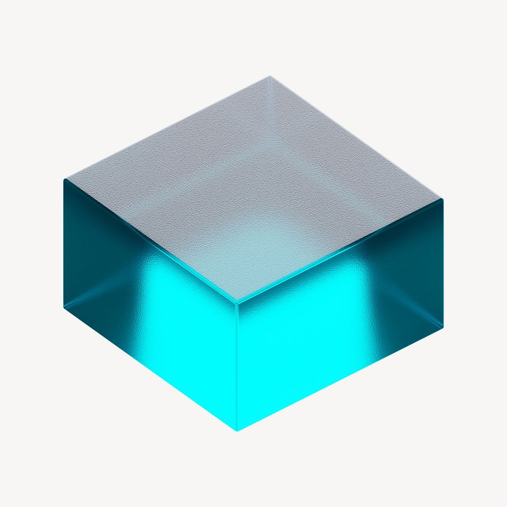 3D blue cube, geometric shape