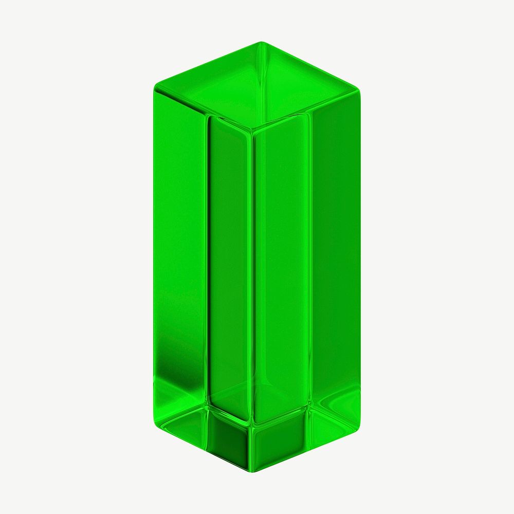 3D green rectangular prism, geometric shape psd