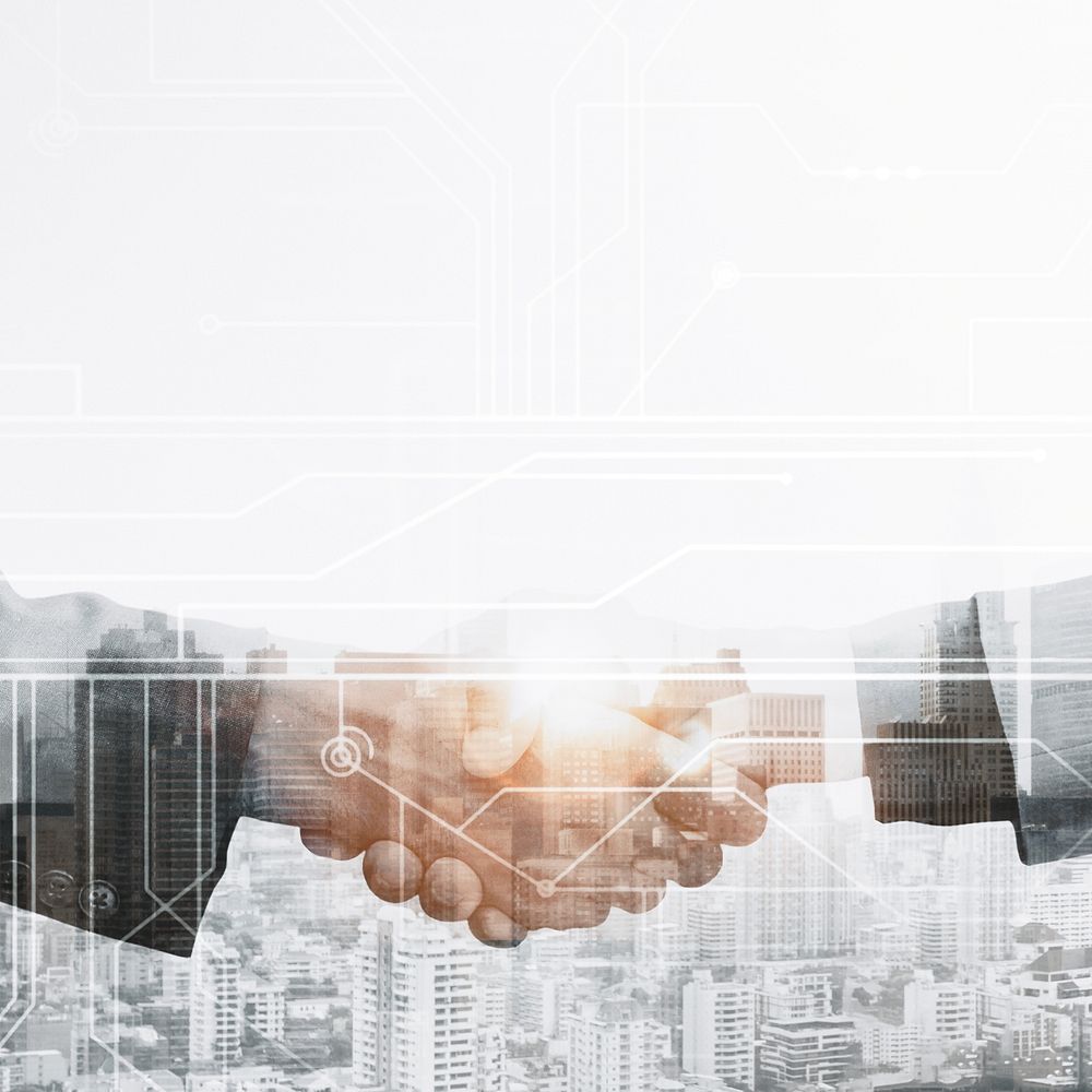 Futuristic business handshake, digital remix