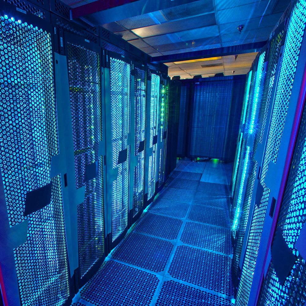 Blue supercomputer background, digital remix