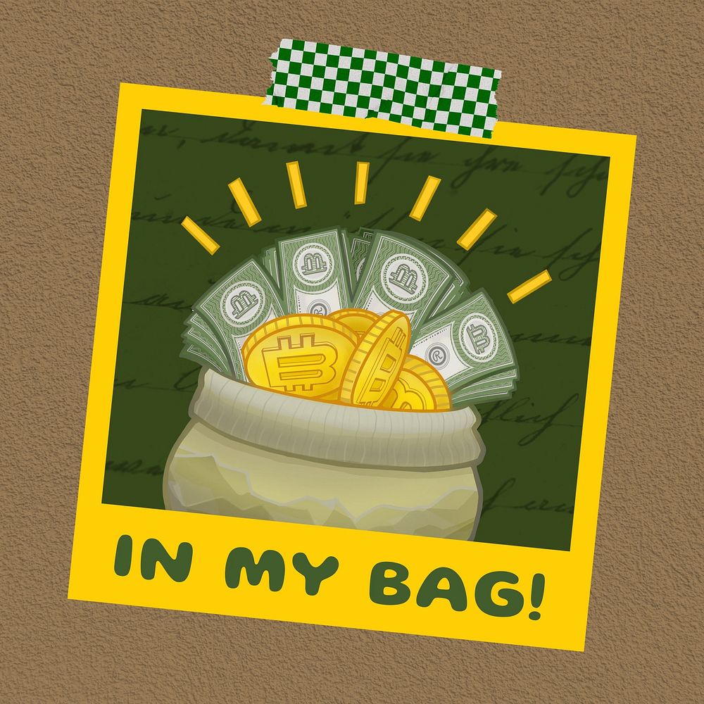 Money in my bag instant photo cartoon illustration