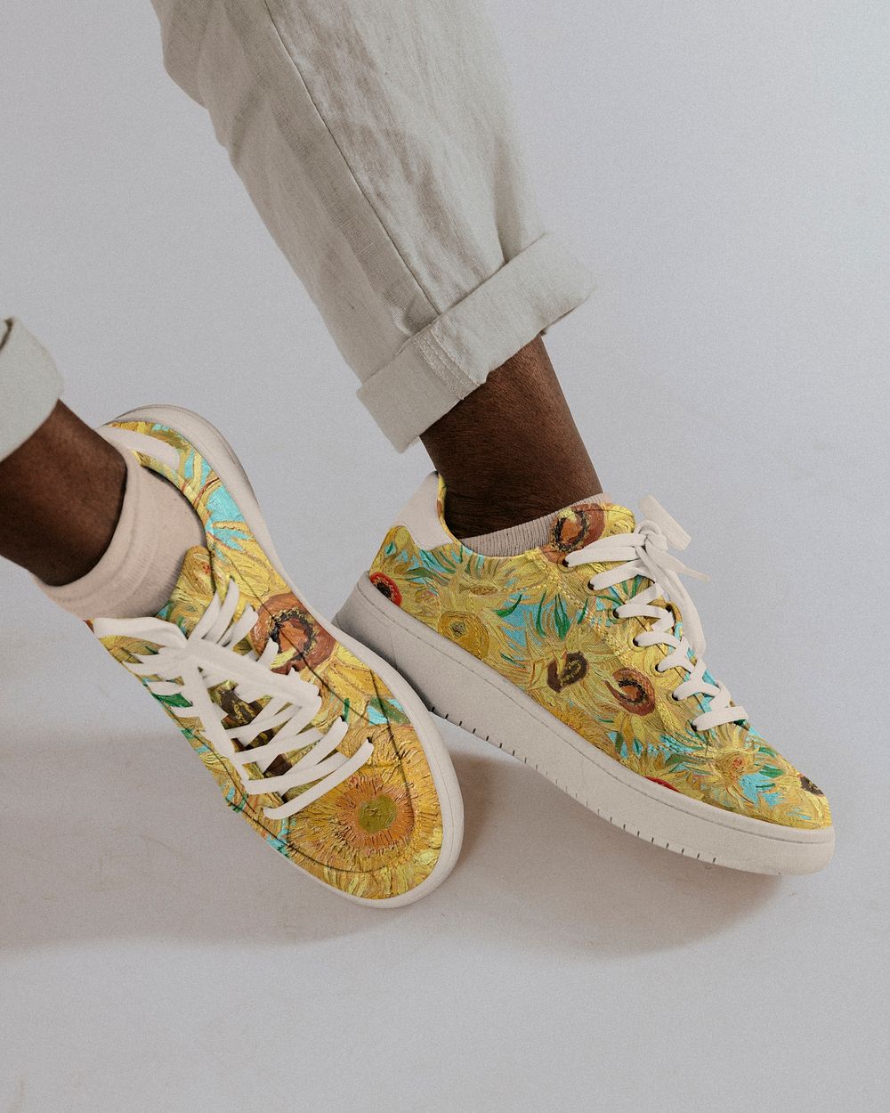 Van Gogh&rsquo;s Sunflowers patterned sneakers, remixed by rawpixel