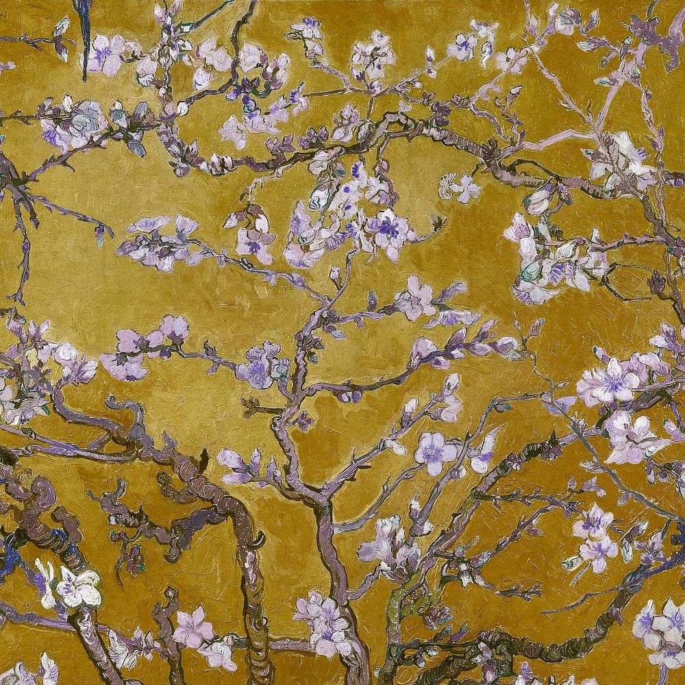 Aesthetic gold flower, Vincent van Gogh's Almond blossom, famous painting, remixed by rawpixel