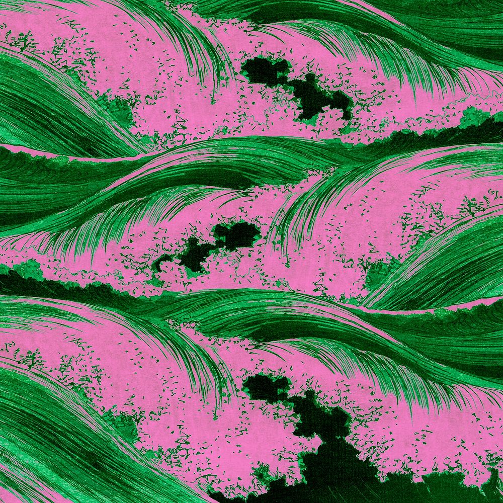 Green and pink ocean waves, Uehara Konen's pattern art, remixed by rawpixel