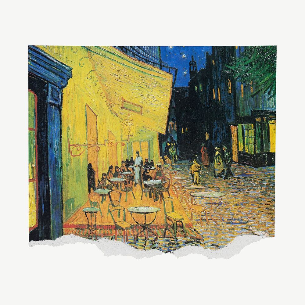 Ripped paper, Van Gogh's Café Terrace at Night, famous painting psd, remixed by rawpixel