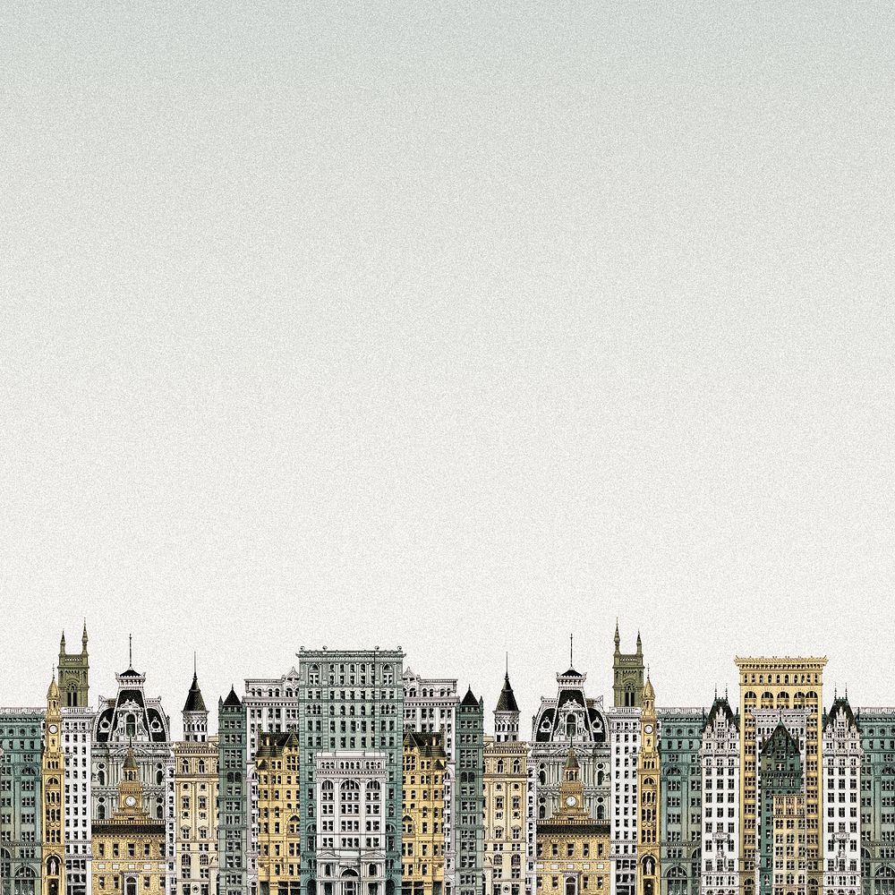 City architecture border white background. Vintage art remixed by rawpixel.