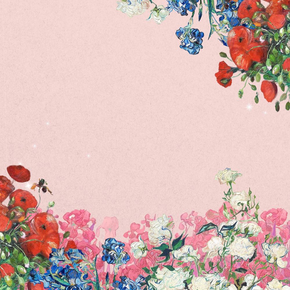 Floral border, Van Gogh's famous flower artwork, remixed by rawpixel
