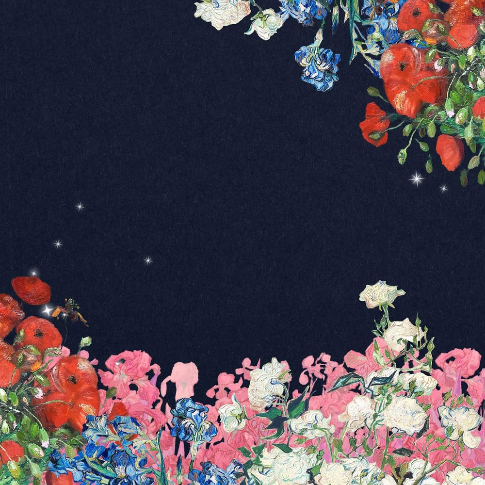 Van Gogh's flower border, famous painting, remixed by rawpixel