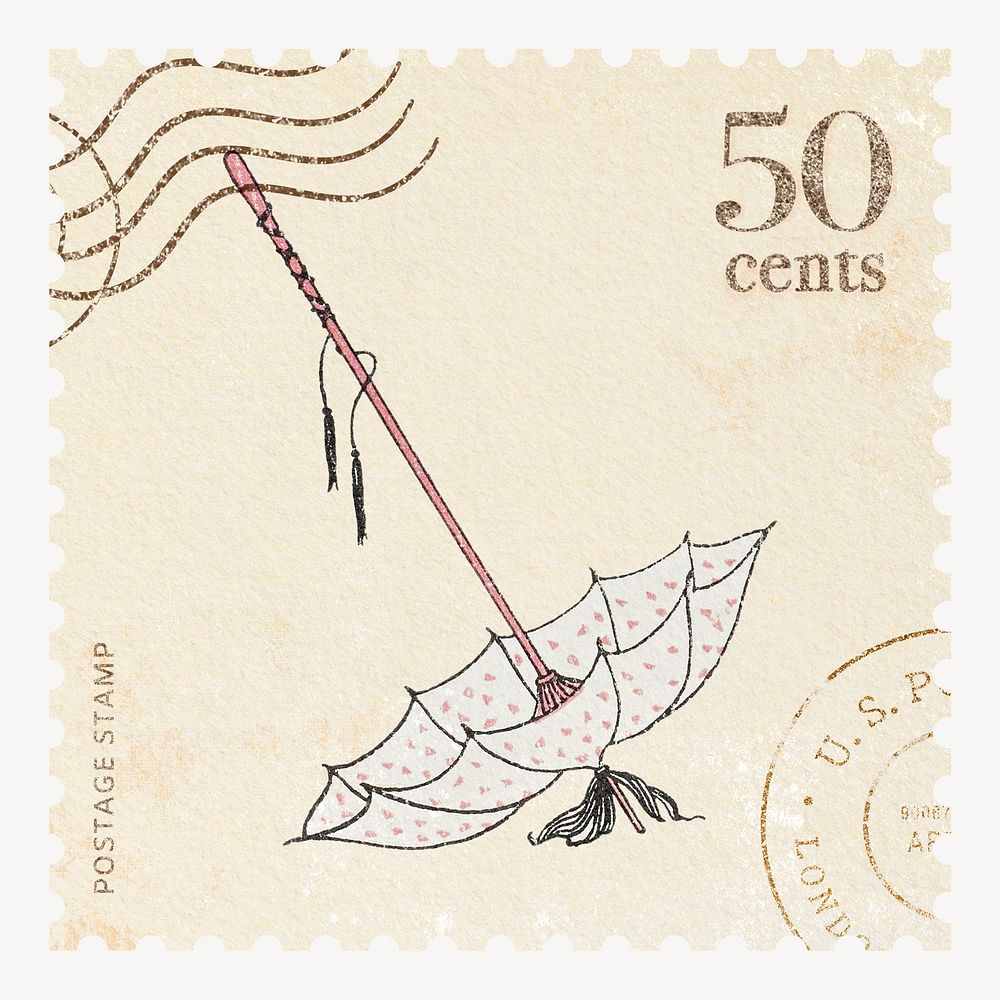 Parasol postage stamp collage element , remixed by rawpixel