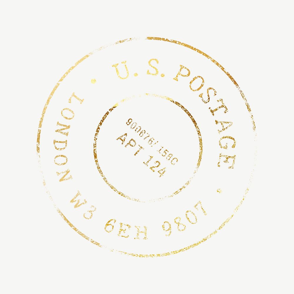 Vintage postage stamp, gold clipart psd