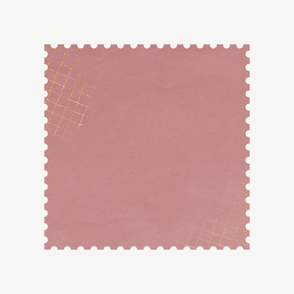 Pink postage stamp paper collage element psd