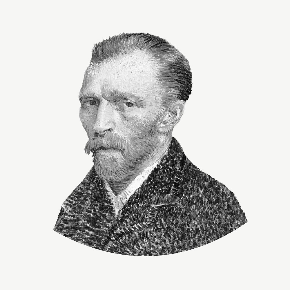 Van Gogh portrait illustration, greyscale collage element psd, famous artwork remixed by rawpixel