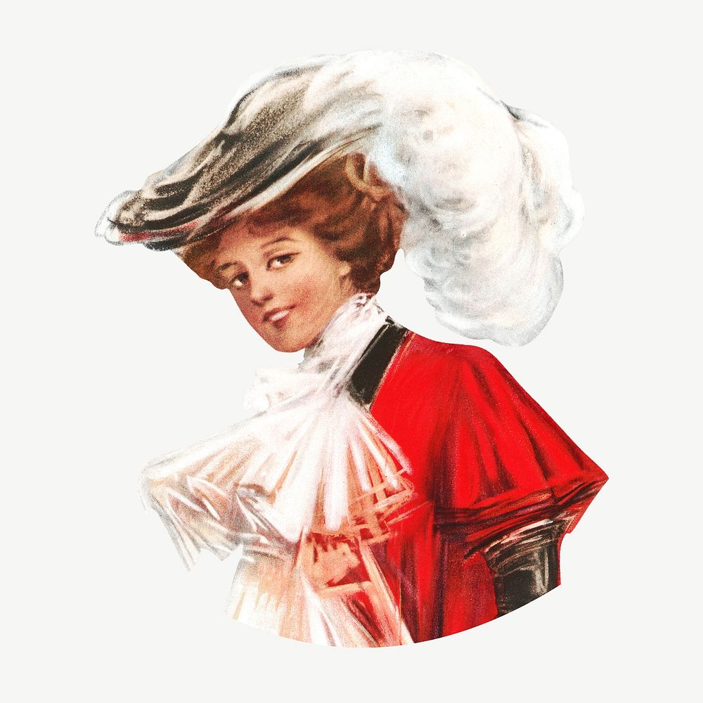 Victorian woman illustration, collage element psd