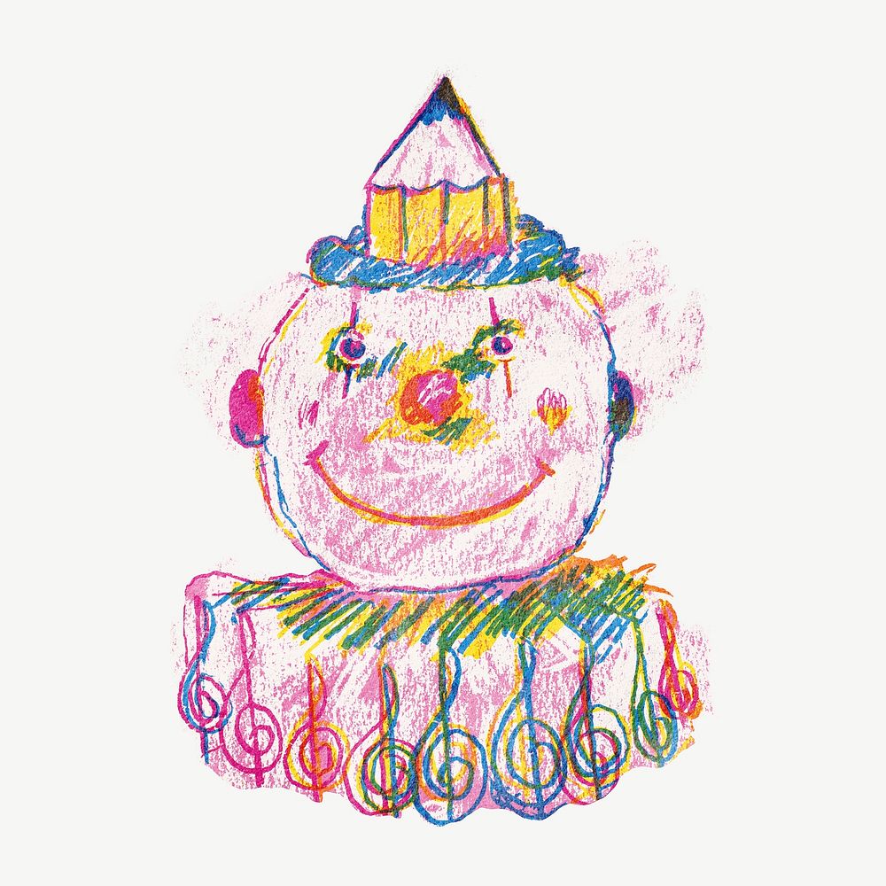 Pencil colored clown collage element psd
