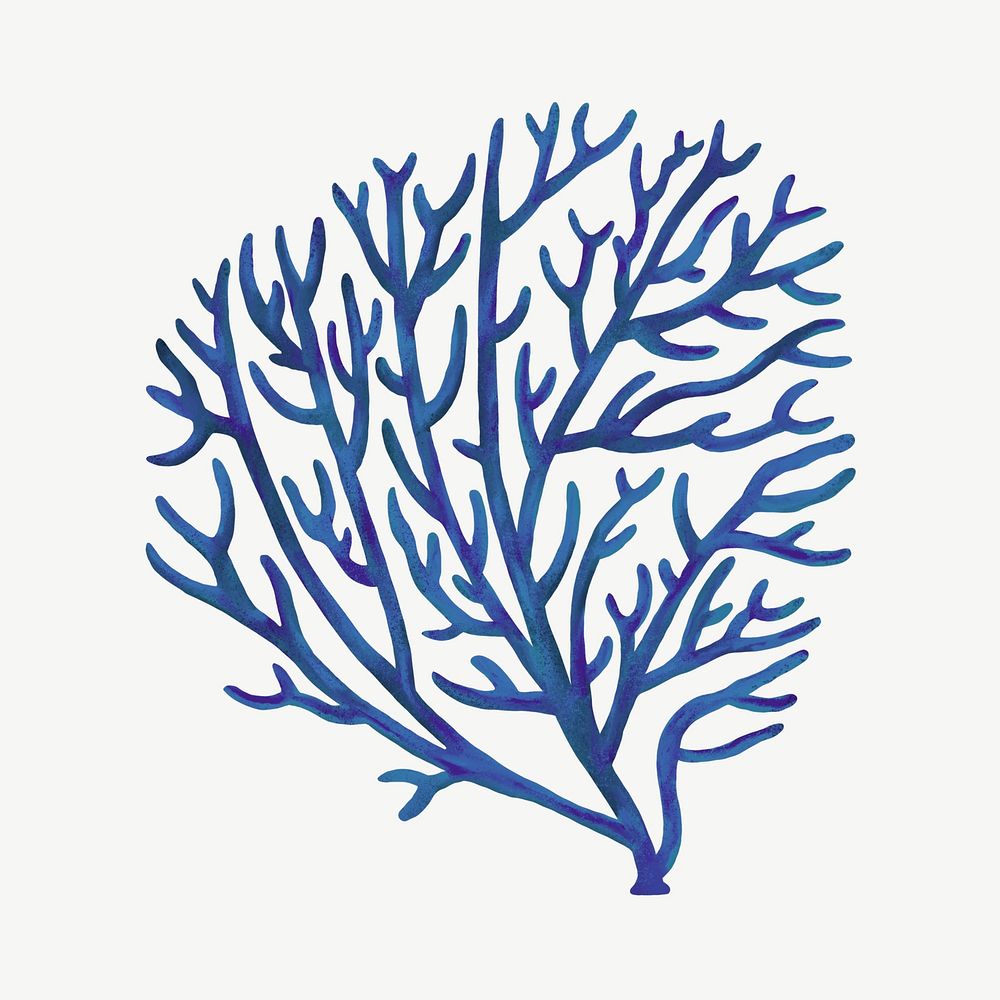 Dark blue coral, nature illustration collage element psd
