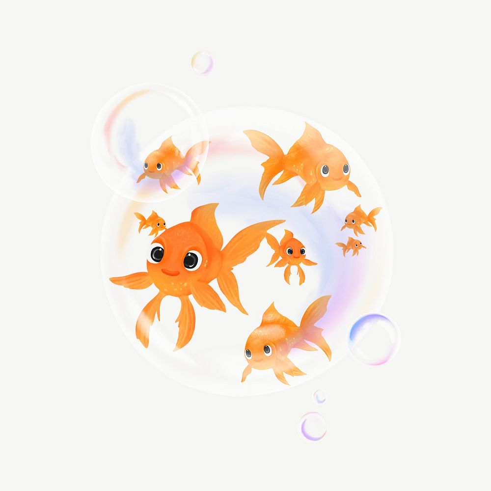 Goldfish bubble, animal illustration, collage element psd