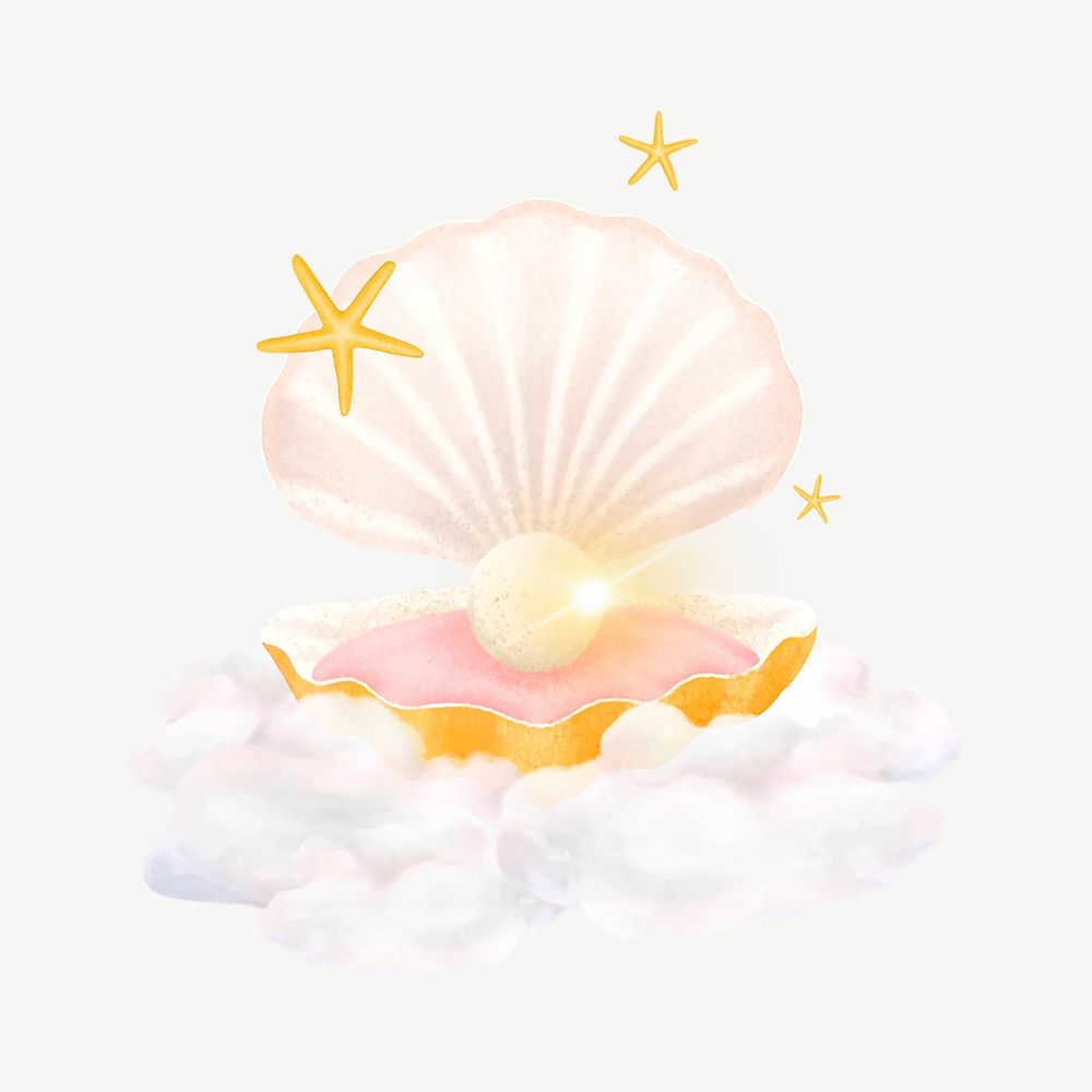 Aesthetic pearl shell illustration, collage element psd