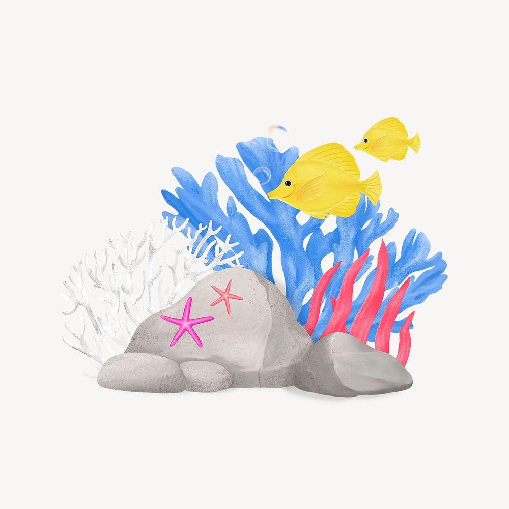 Coral reef, cute hand drawn illustration