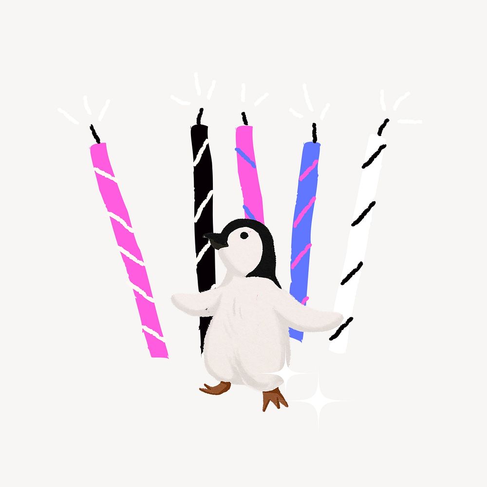 Baby penguin birthday, cute hand drawn illustration