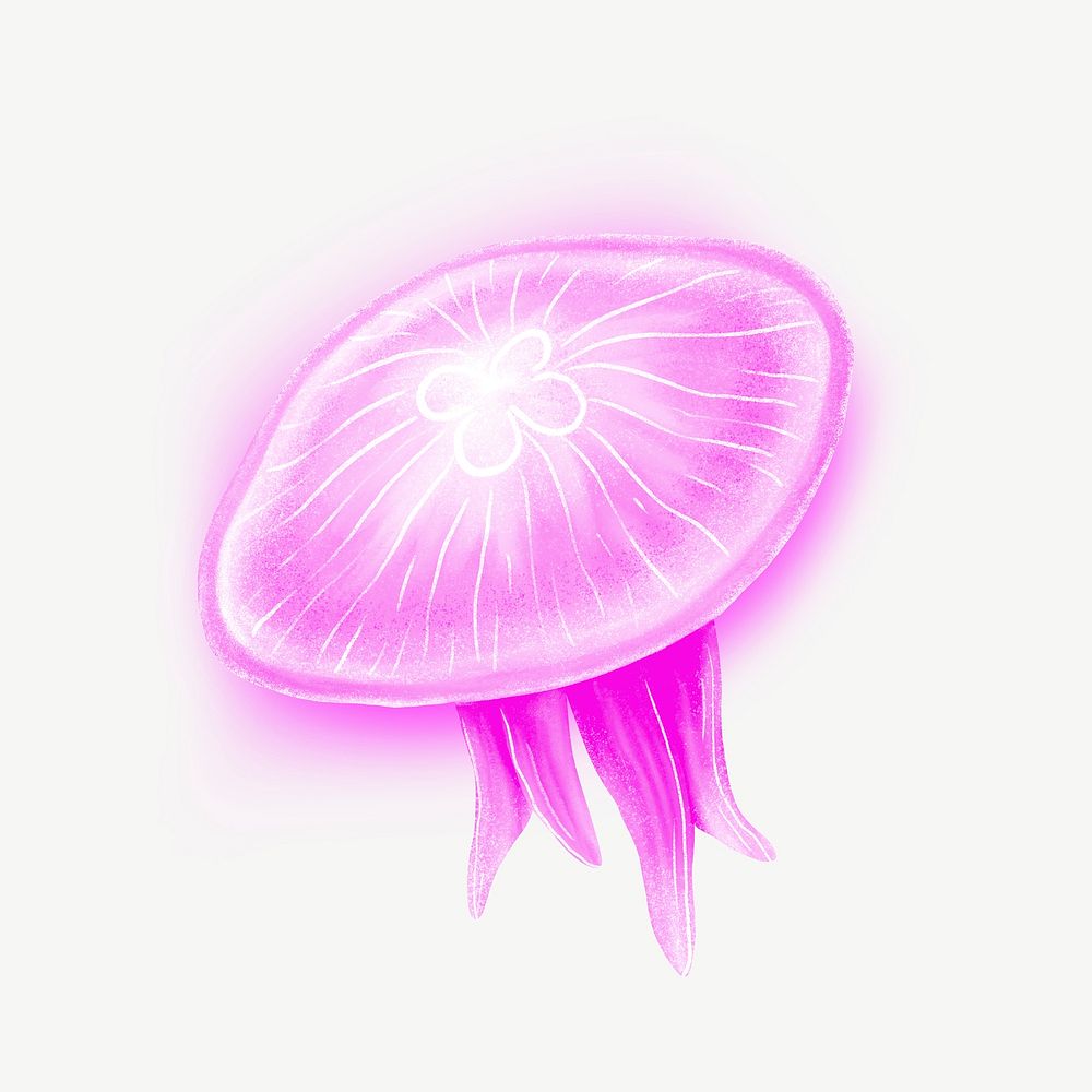 Neon pink jellyfish, animal illustration, collage element psd