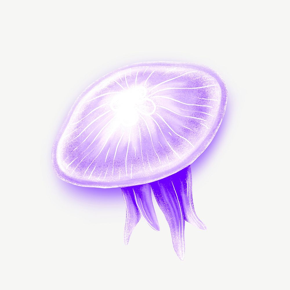 Neon purple jellyfish, animal illustration, collage element psd