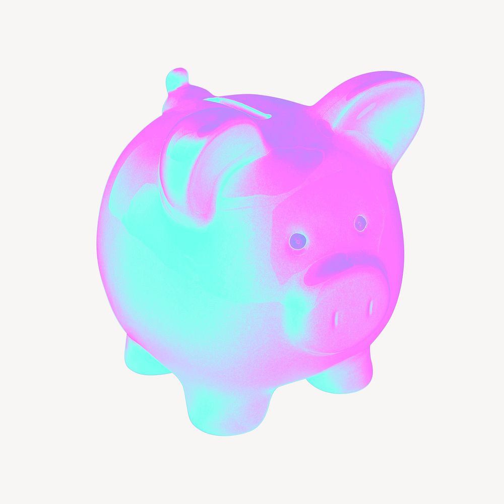 Piggy bank 3D gradient collage element psd