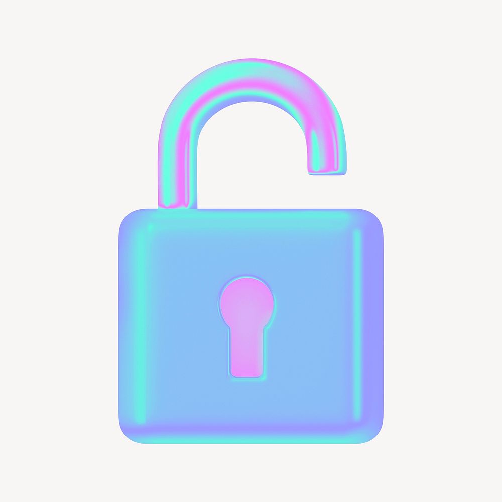 Padlock security 3D gradient collage element psd