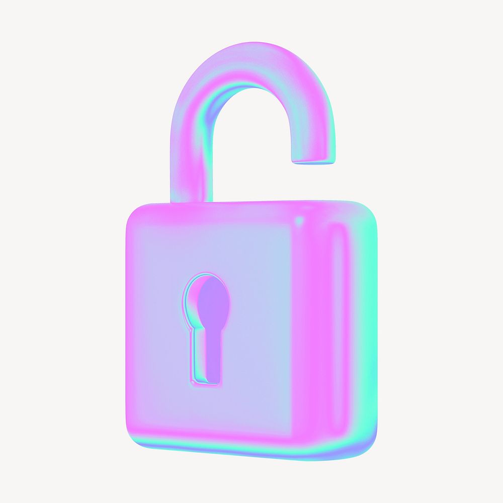 Padlock security 3D gradient collage element psd