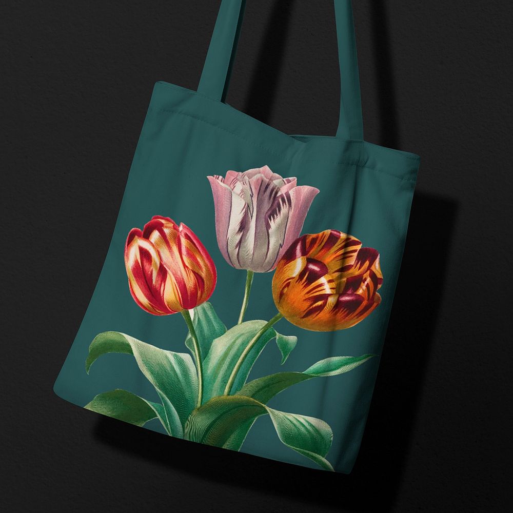 Canvas tote bag mockup, vintage flower design psd