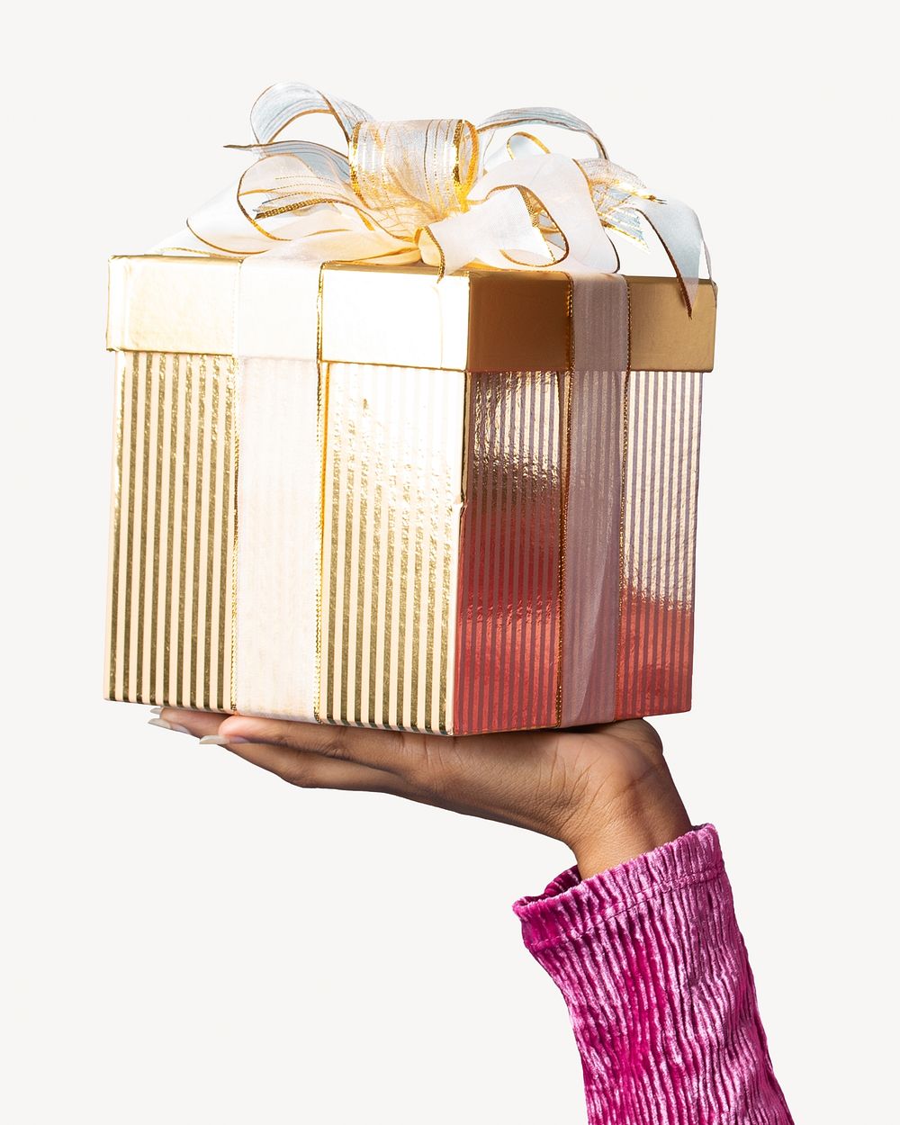 Hand holding gift box isolated image