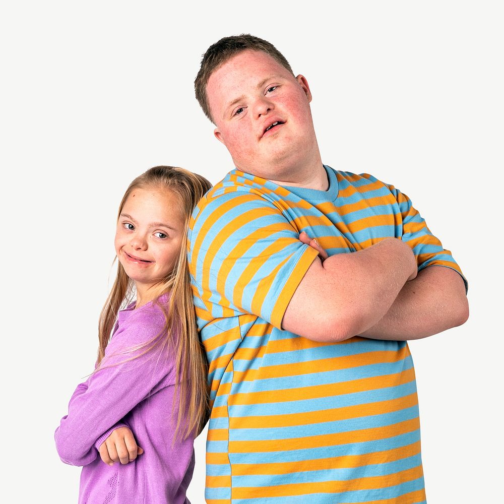 Down syndrome siblings collage element psd