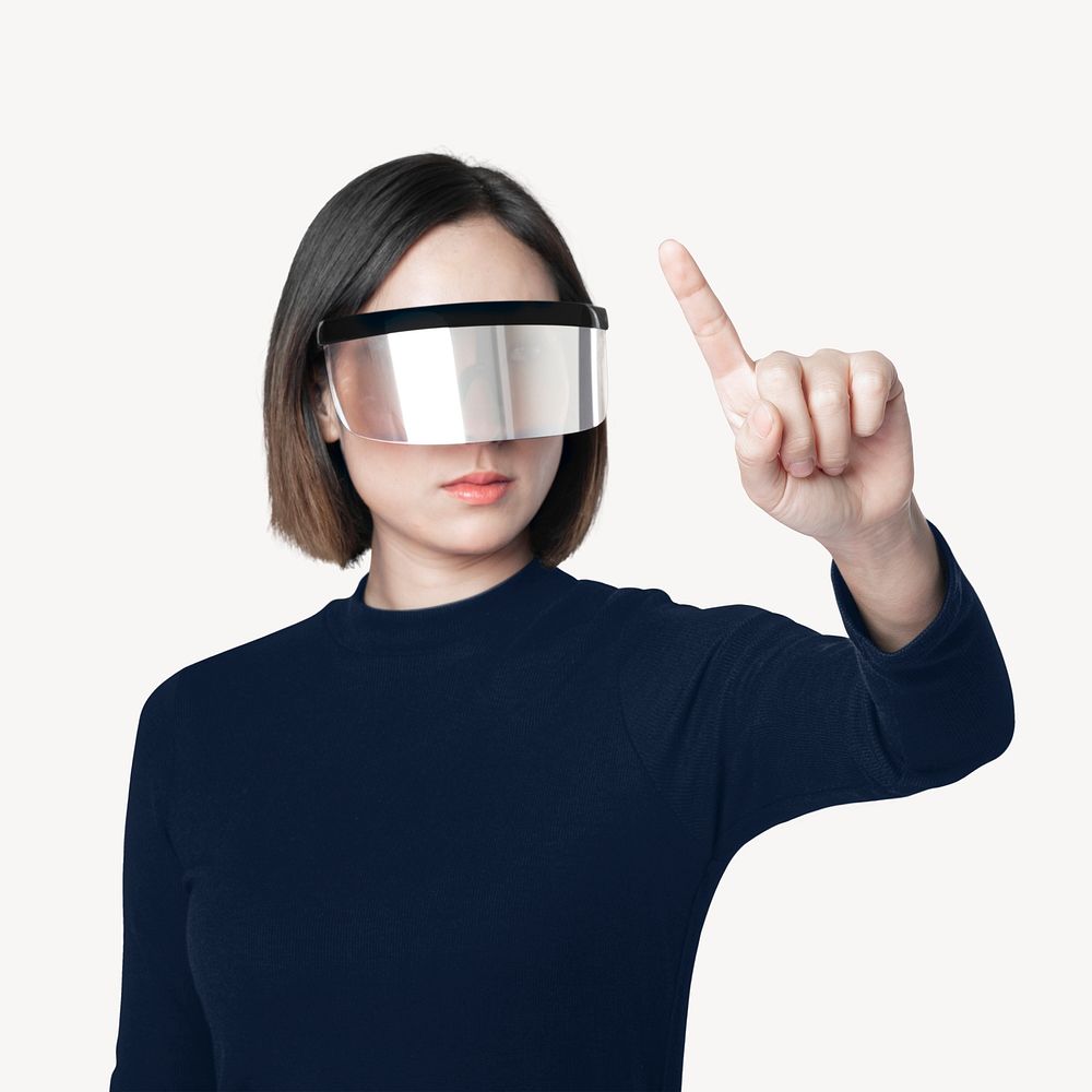 Woman using VR glasses mockup psd