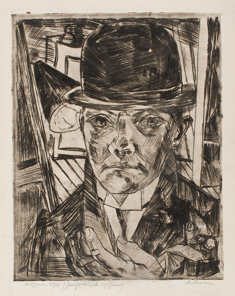 Self-Portrait in Bowler Hat by Max Beckmann