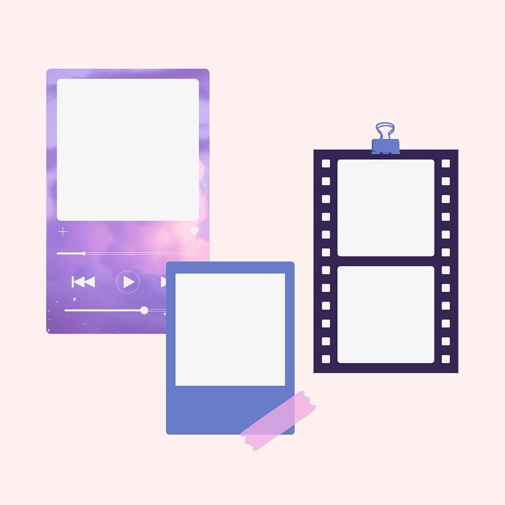 Purple aesthetic photo frame mockup moodboard, cute design psd