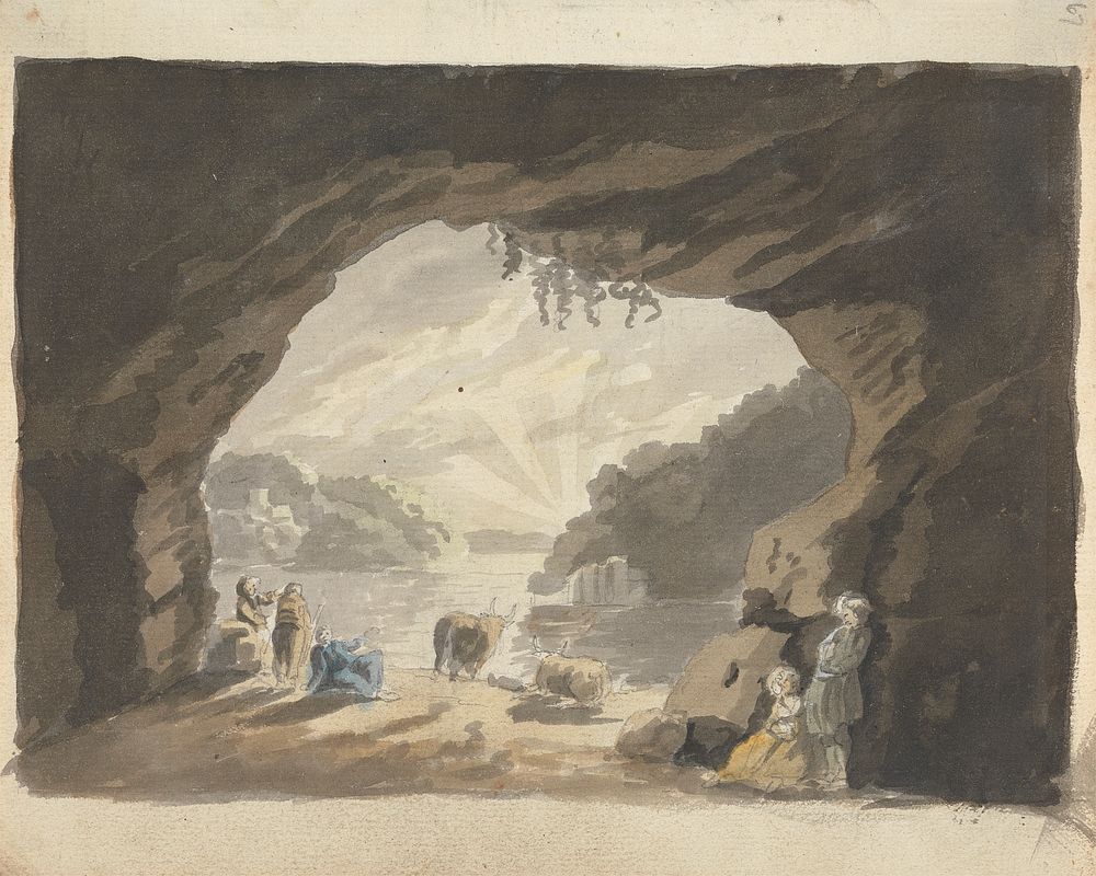 Figures with Animals at Cave by James Miller