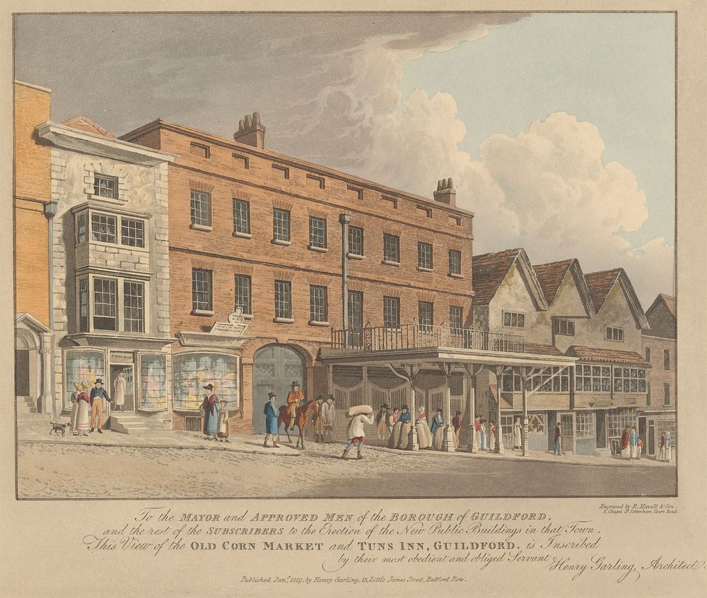 View of the Old Corn Market and Tuns Inn, Guildford