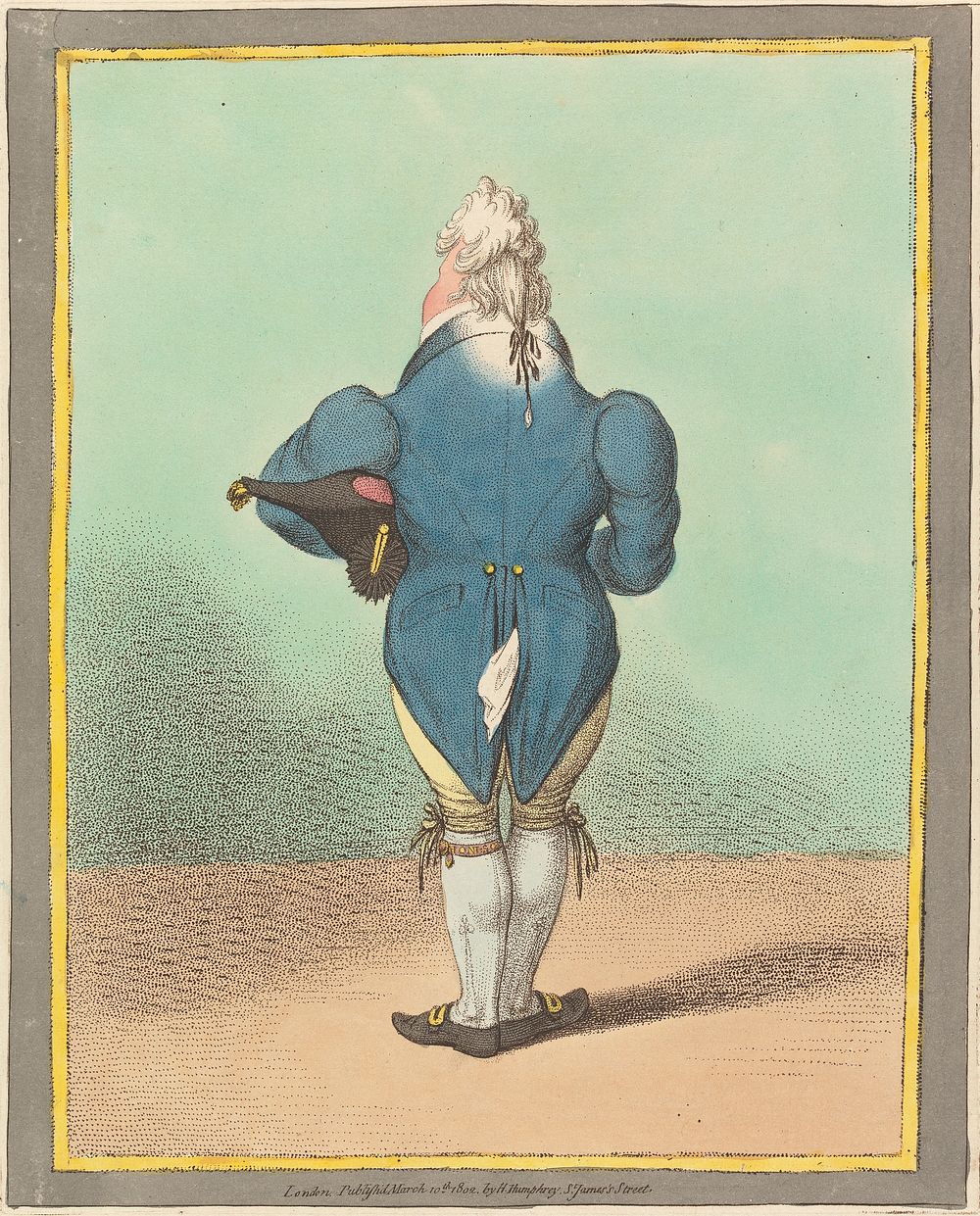 Rear View of a Man Caricaturing the Current Costume Fashion