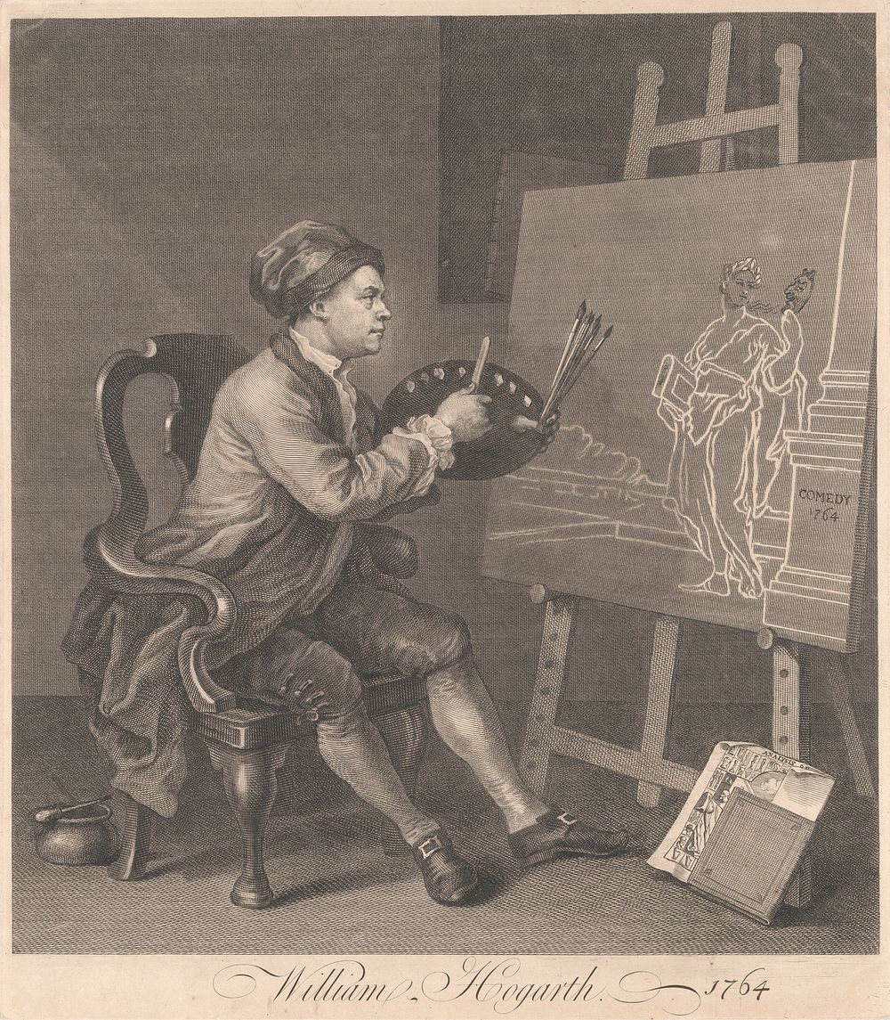 Hogarth Painting the Comic Muse, print made by William Hogarth