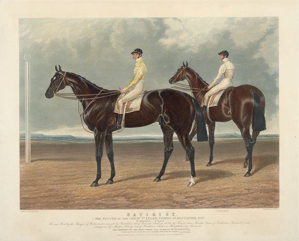 'Satirist'. (with 'Coronation') Rode by W. Scott. / The Winner of the Great St. Leger Stakes at Doncaster 1841...