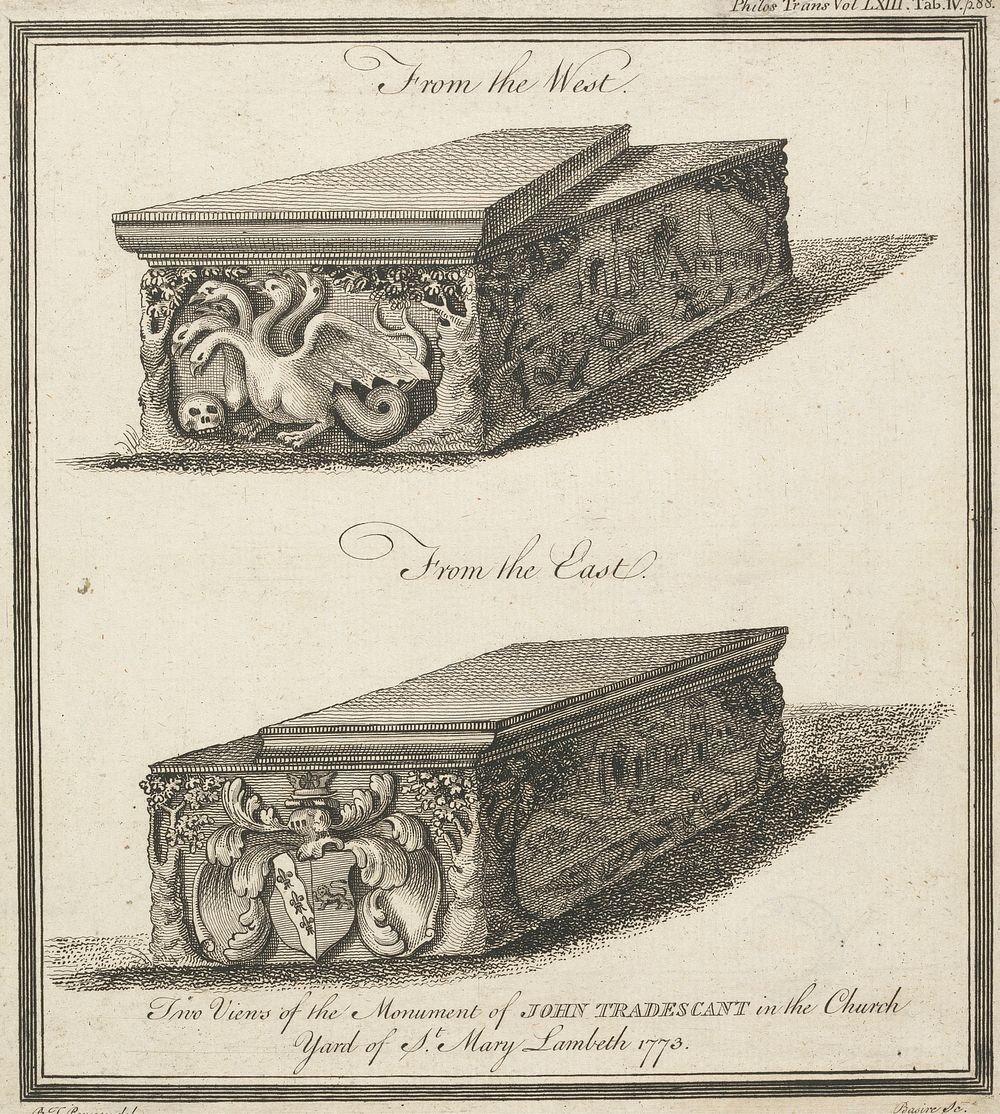 Two Views of the Monument of John Tradescant in the Church of St. Mary