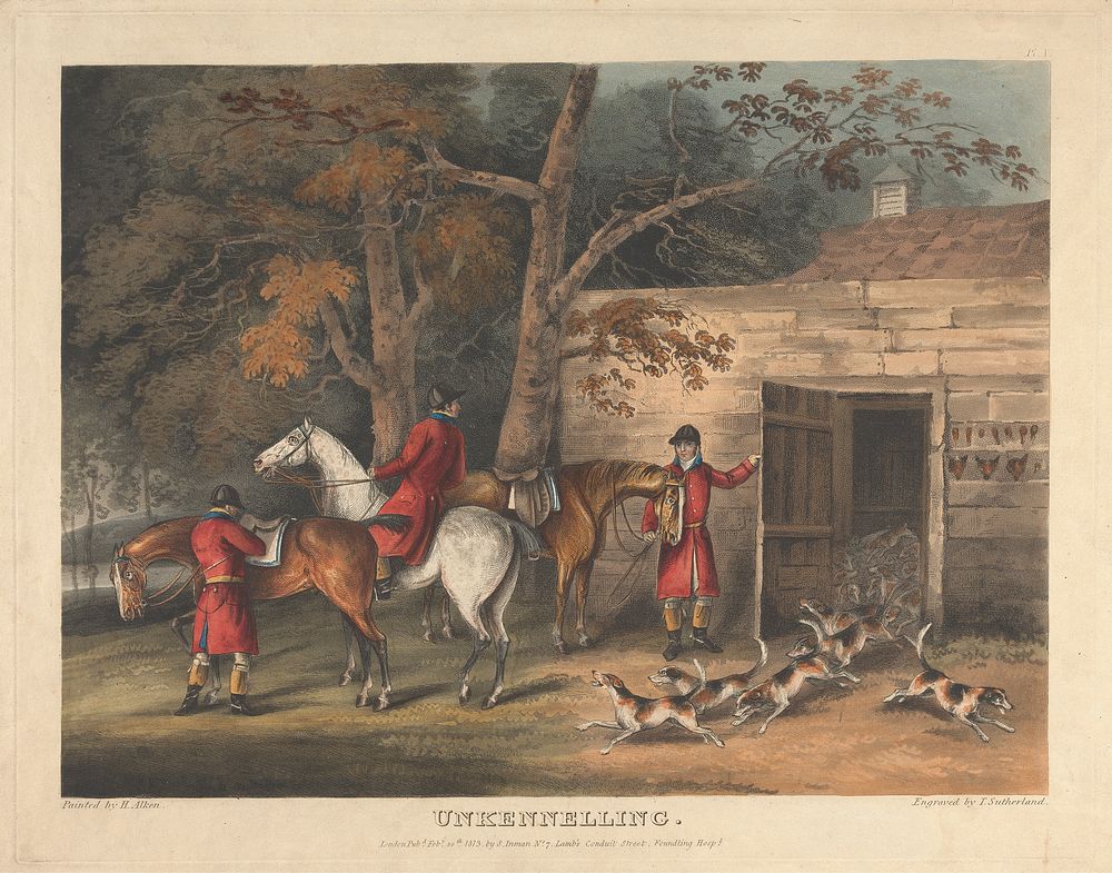 Set of four - Fox-hunting: Unkennelling