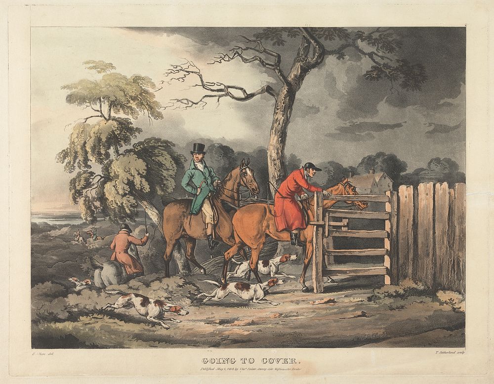 Set of four - Fox-hunting.  Going to Cover