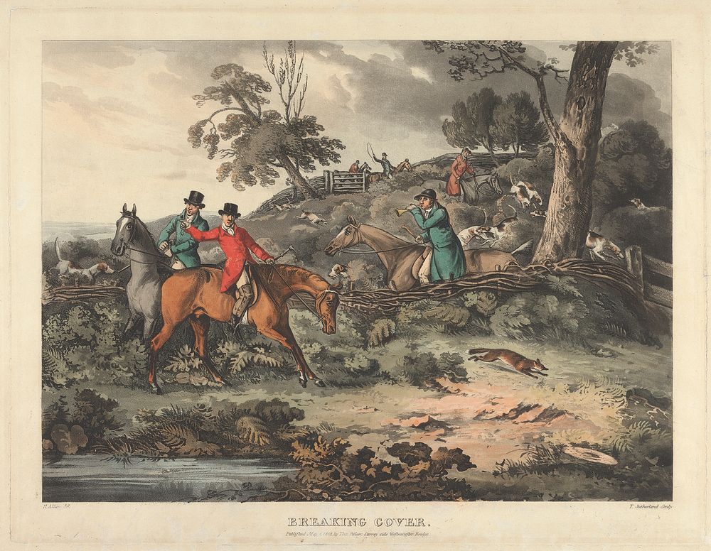 Set of four- Fox-hunting.  Breaking Cover