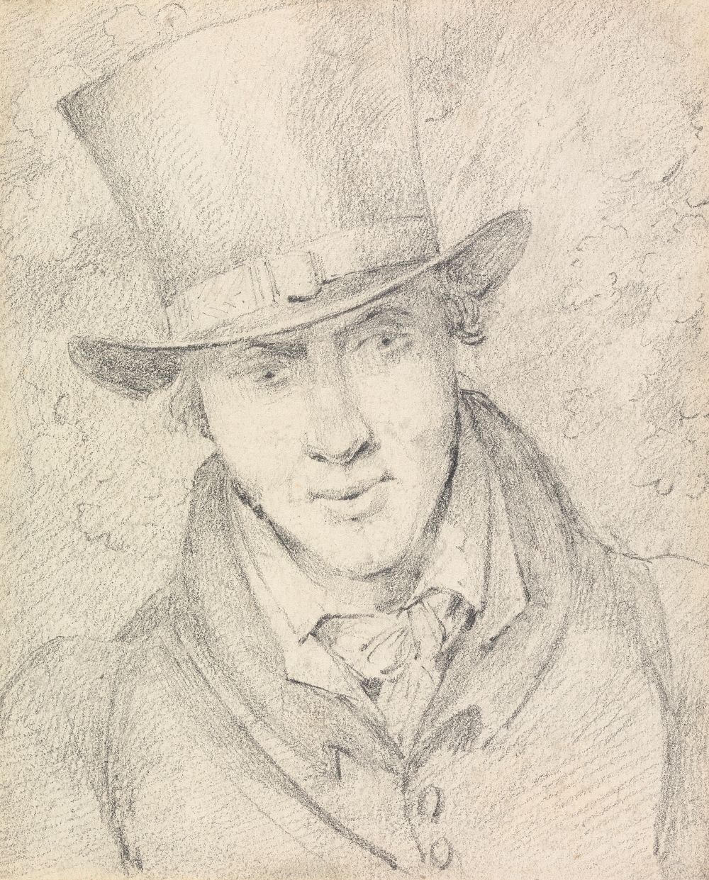 Self-Portrait, Full Face Looking Downwards to Right, Wearing a Top Hat