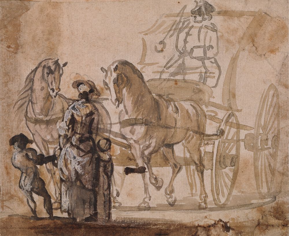 A Carriage and Pair, with Coachman