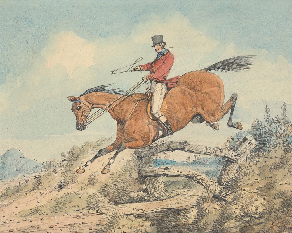 Foxhunting: Rider Jumping a Stile