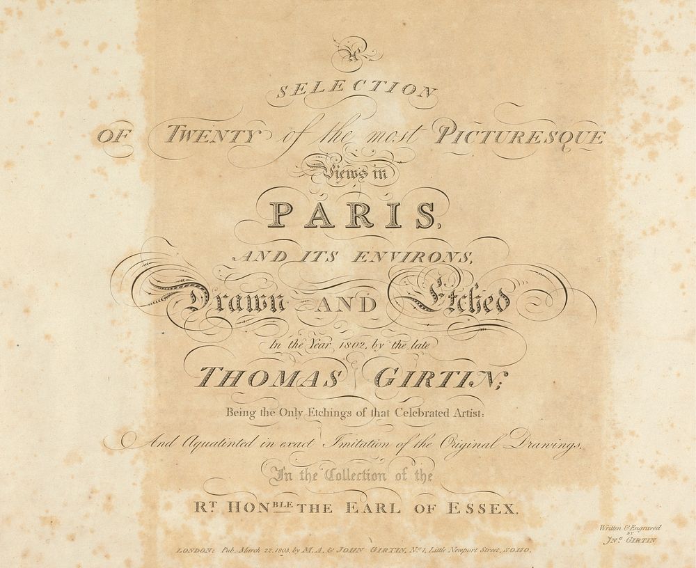 Title Page for: A Selection of the Most Picturesque Views in Paris and its Environs